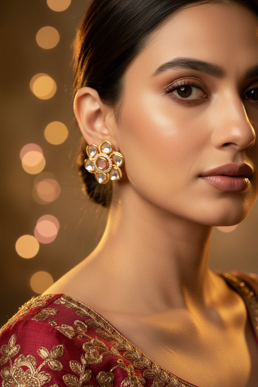 Thea Pink Kundan Earrings