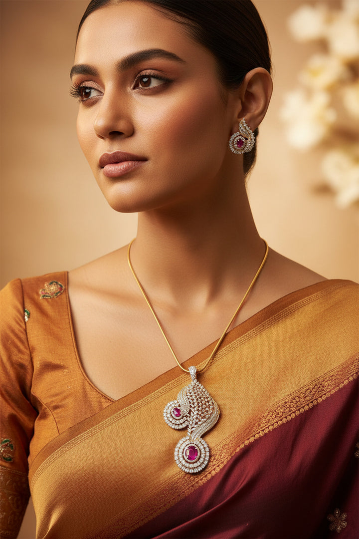 Simmi Diamond Pendant Set- Rubi