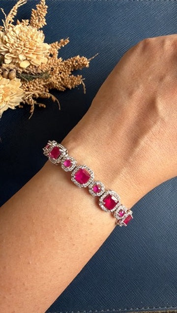 Fatima American diamond tennis bracelet in silver-toned finish with AAA CZ stones