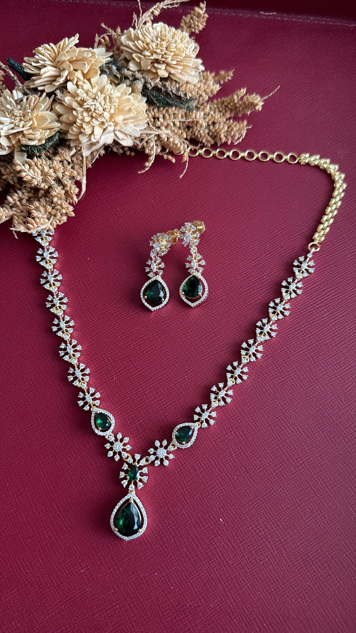 Amaya Diamond Necklace set - Green