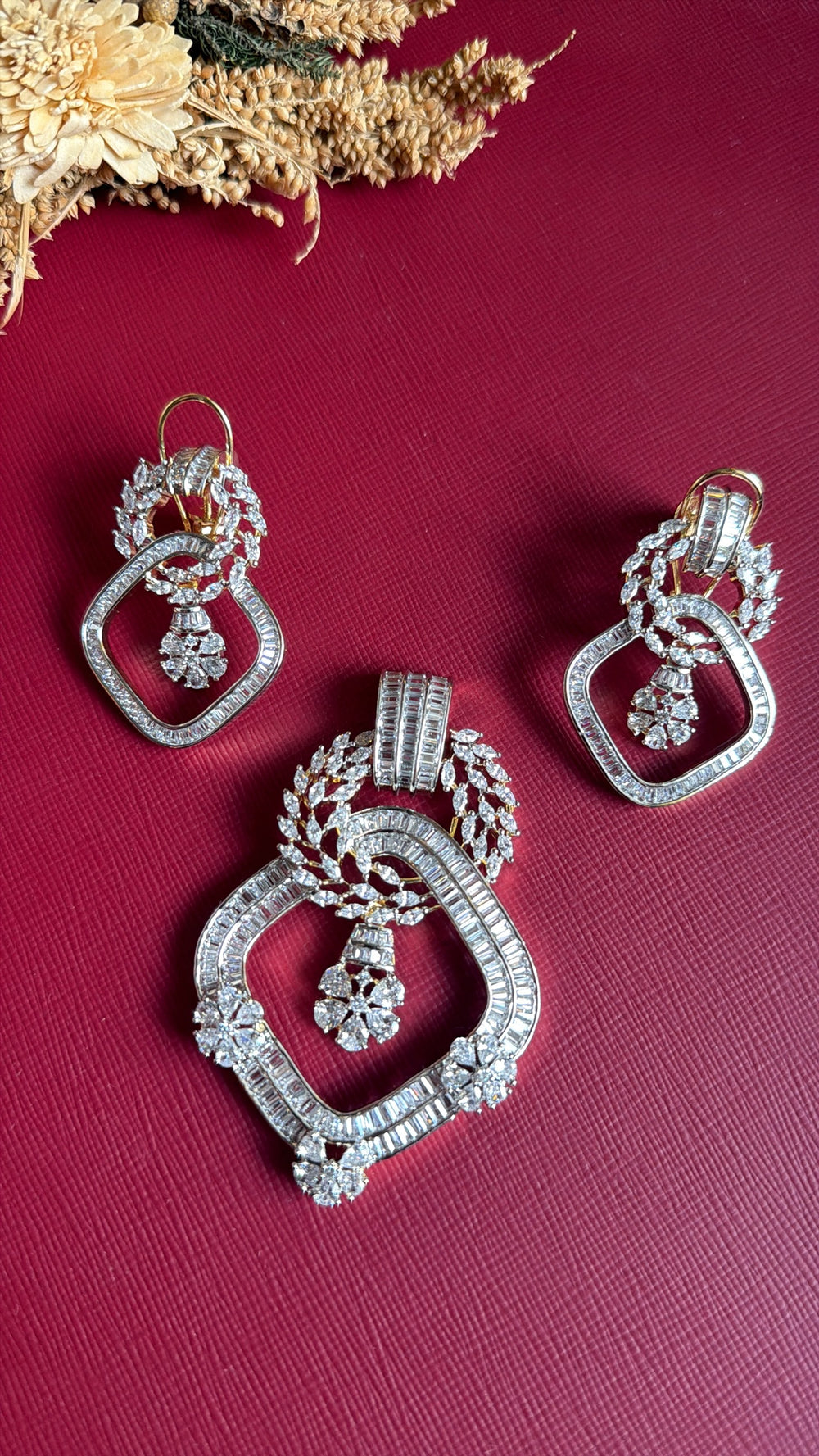 Gold-tone American Diamond pendant set from Hema Collections