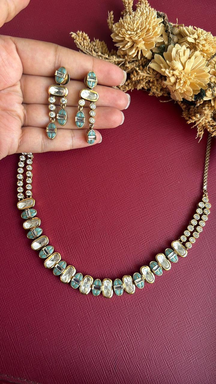 Siya Kundan Necklace Set - Sea Green