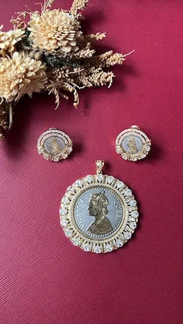 Gold-tone American Diamond pendant set from Hema Collections