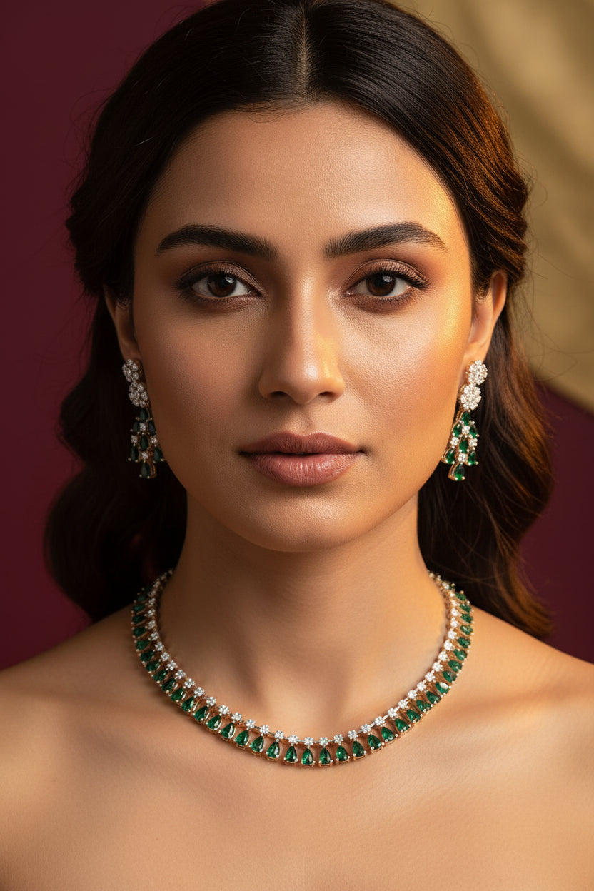 Reeva Diamond Necklace Set - Emerald