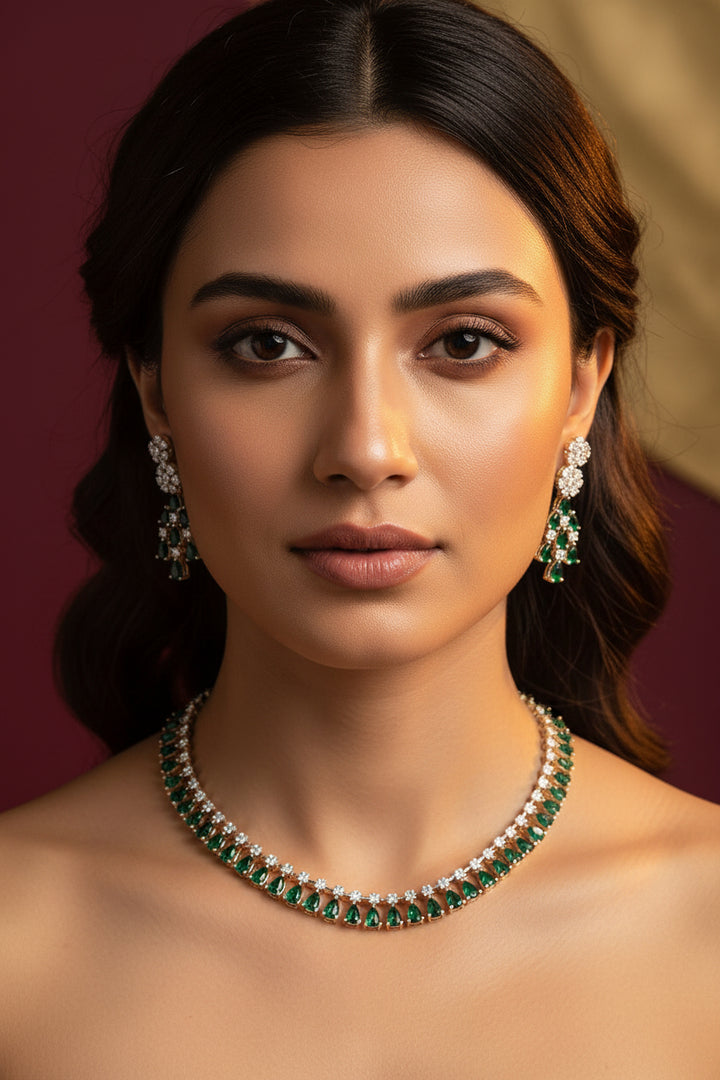 Reeva Diamond Necklace Set - Emerald