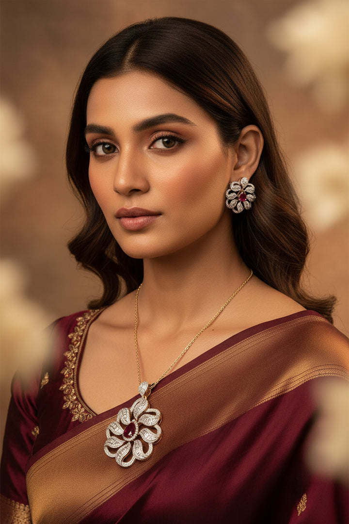 Tavishi Big Diamond Pendant Set