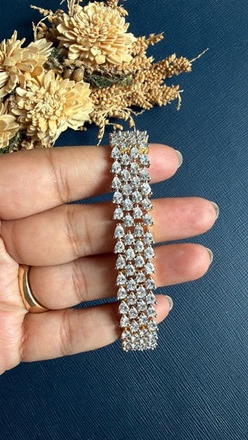 Triya CZ tennis bracelet worn on wrist, festive jewellery for women