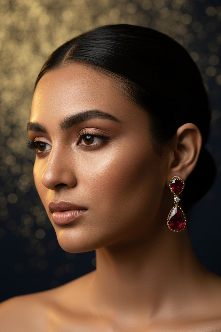 Purva Diamond Earring - Red