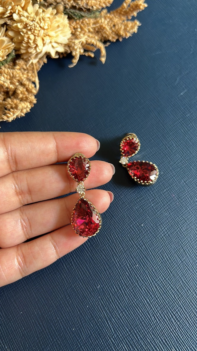 Purva Diamond Earring - Red
