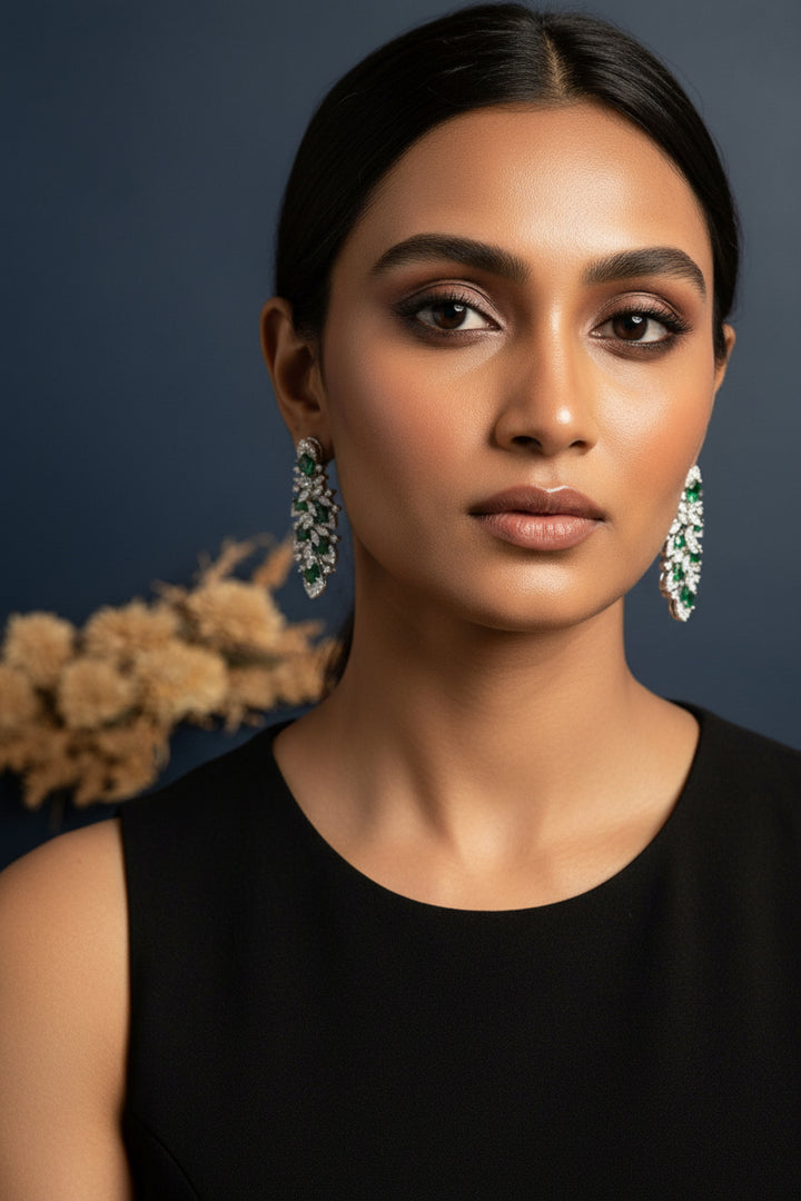 Mounika Diamond Earring-Green