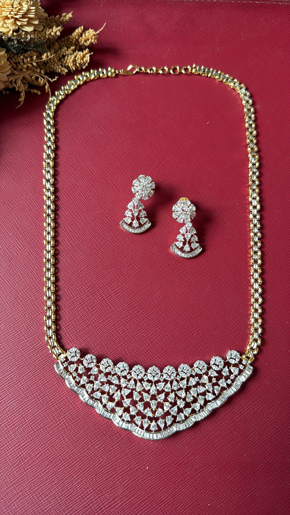 Gold-tone American Diamond pendant set from Hema Collections