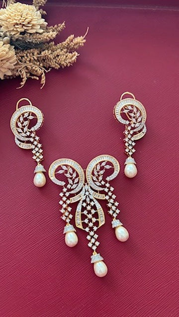 Gold-tone American Diamond pendant set from Hema Collections