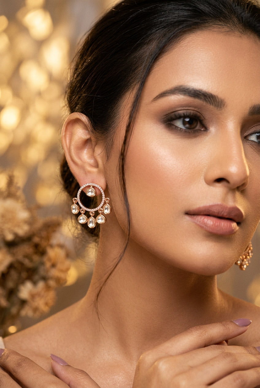 Vritika white Kundan drop stud earrings