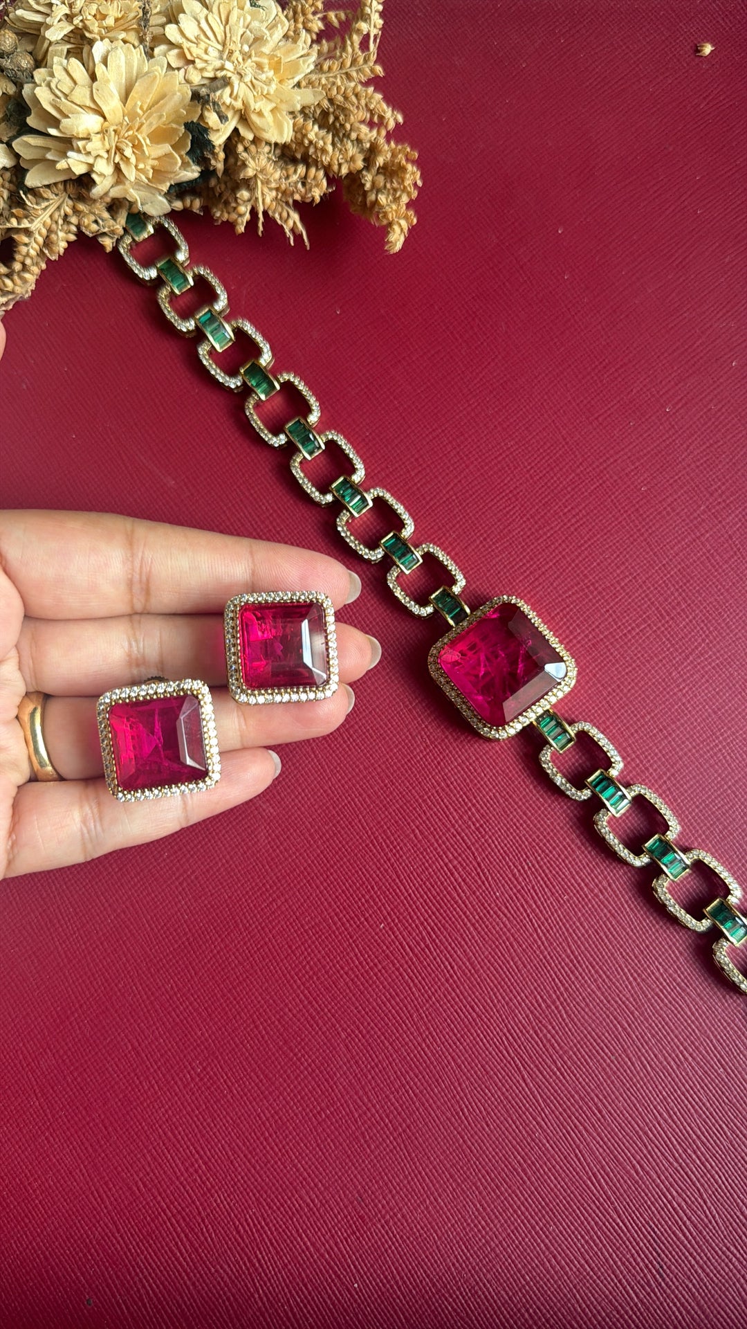 Meena Diamond Choker Set -Ruby