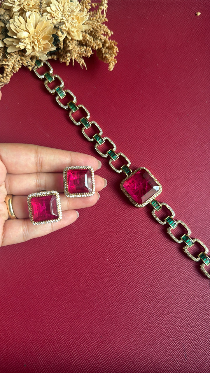 Meena Diamond Choker Set -Ruby