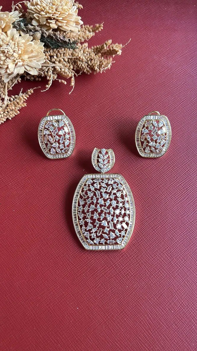 Gold-tone American Diamond pendant set from Hema Collections
