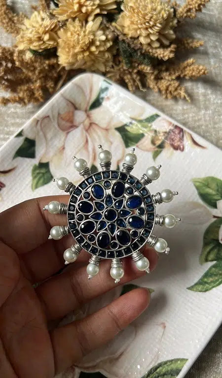 Dual Tone Sliver Replica Jumbo Ring- Blue