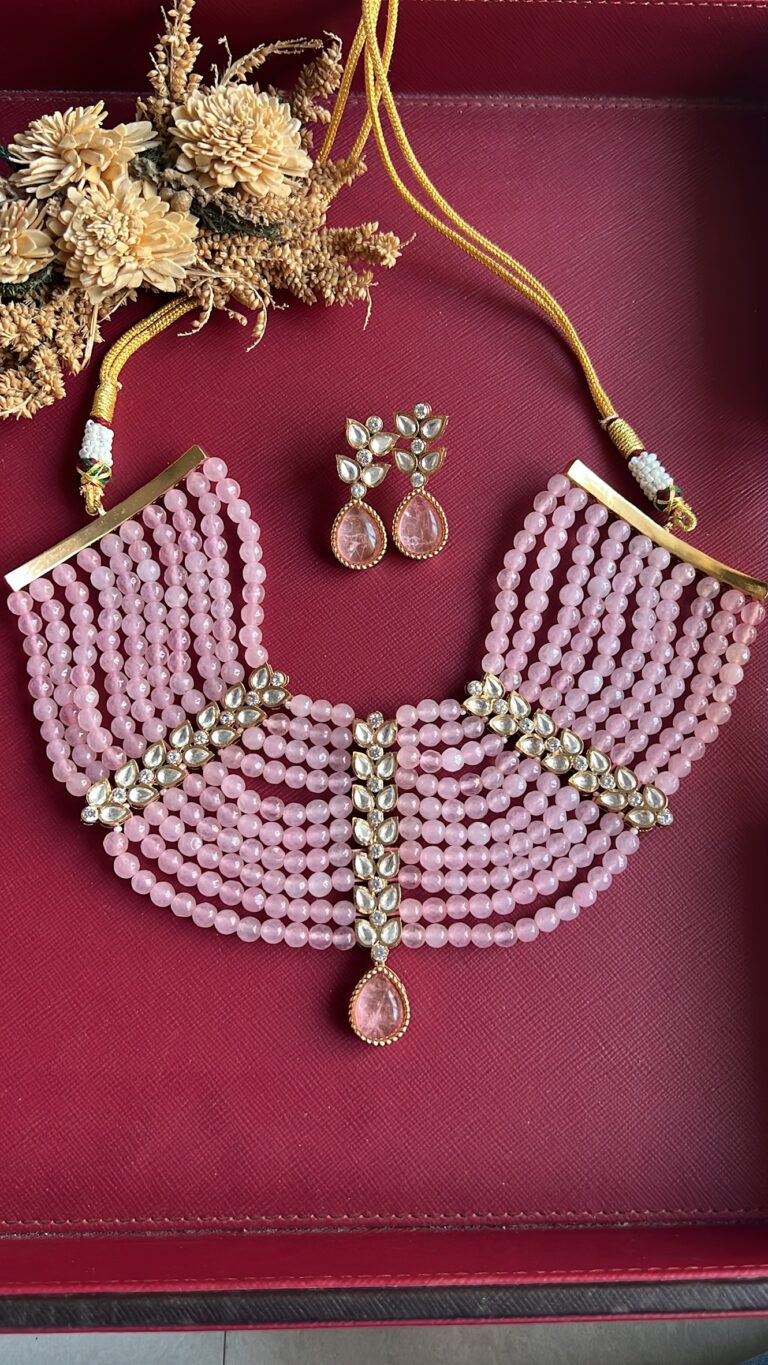Shambhavi Beats Necklace Set - Baby Pink
