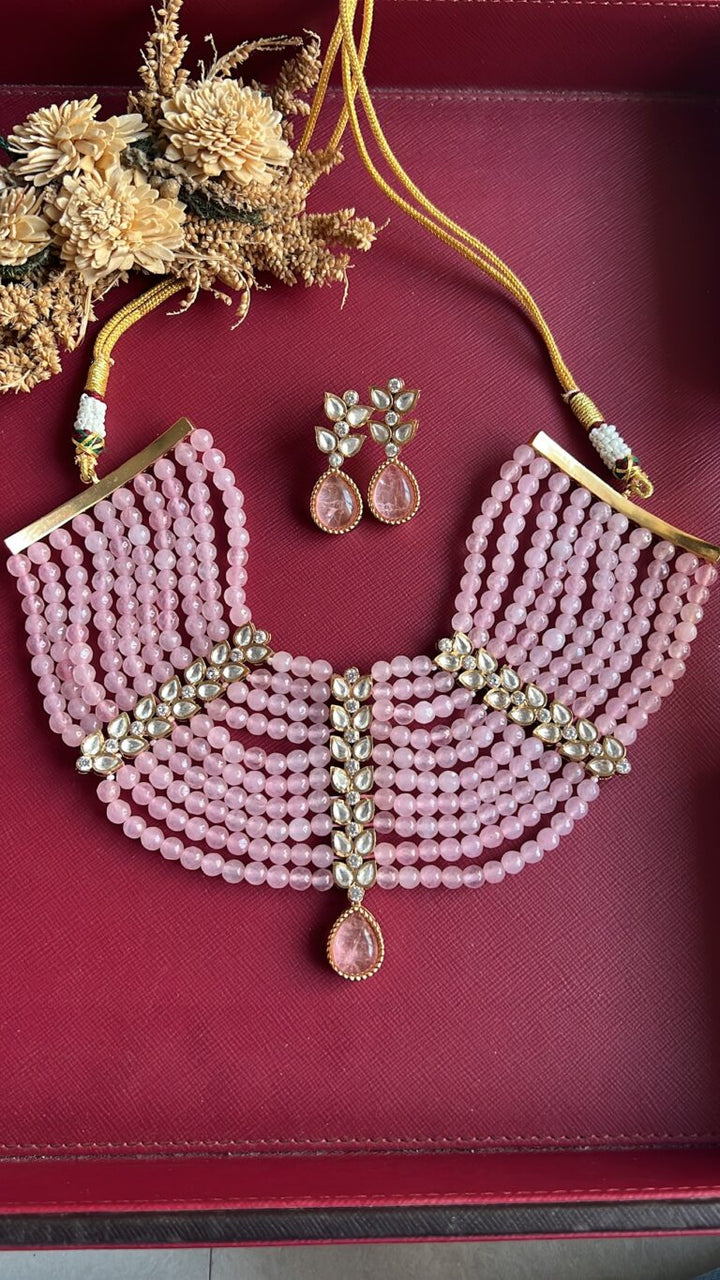 Shambhavi Beats Necklace Set - Baby Pink