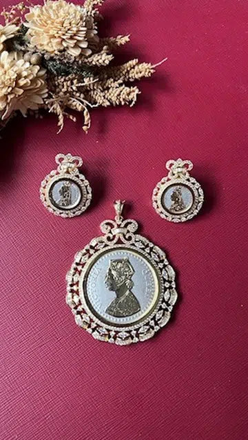 Gold-tone American Diamond pendant set from Hema Collections