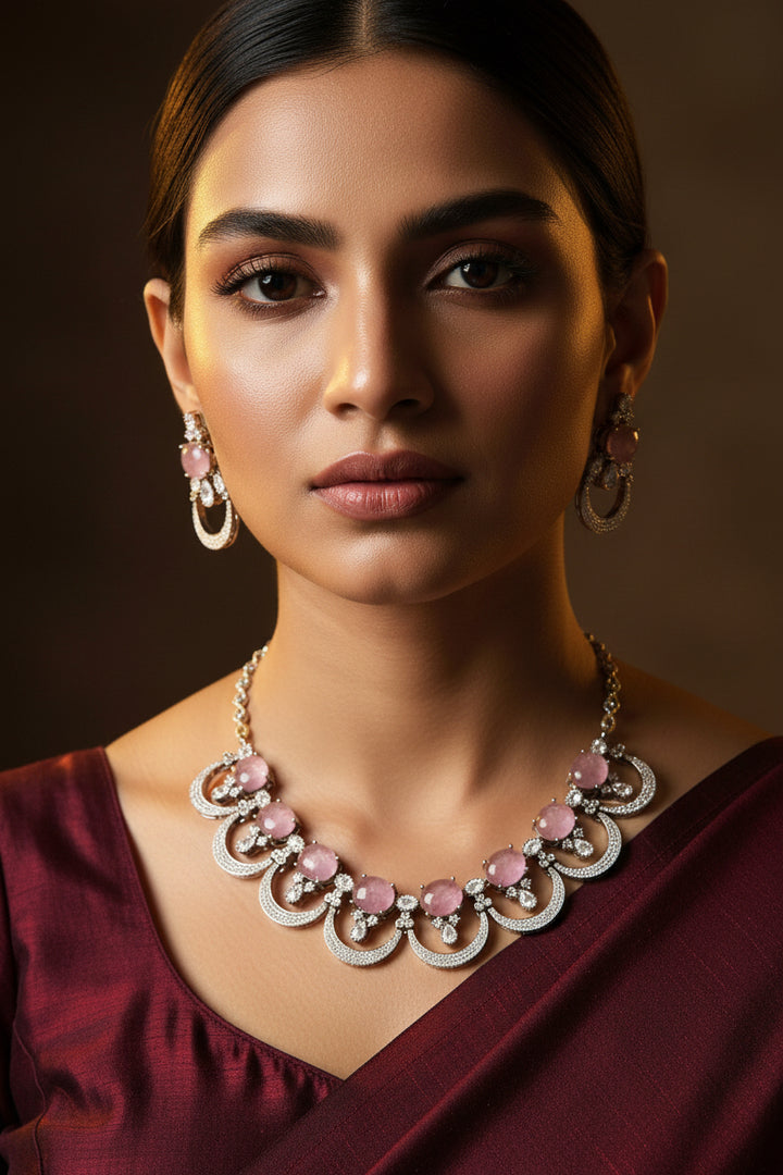 Nina Doublet Stone Necklace Set -Baby Pink