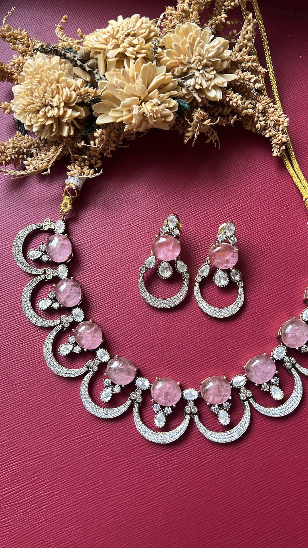 Nina Doublet Stone Necklace Set -Baby Pink