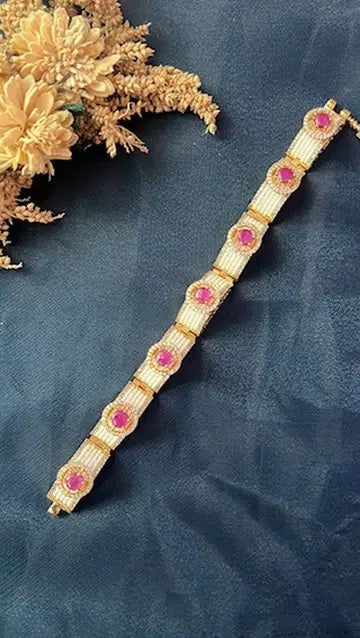 Pankhudi pearl Gokharu bracelet worn on wrist, ethnic festive jewellery