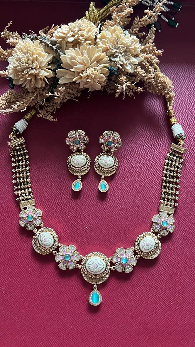 Meenakari Fusion Necklace Set with Floral Motifs