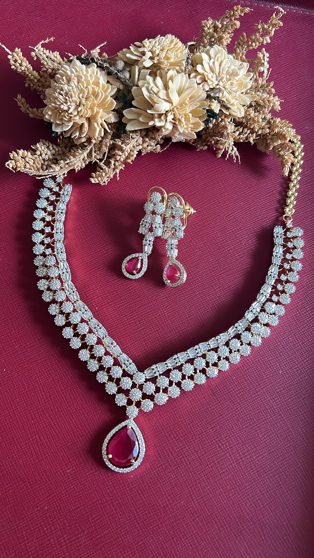 Vrinda Diamond Necklace Set - Rubi