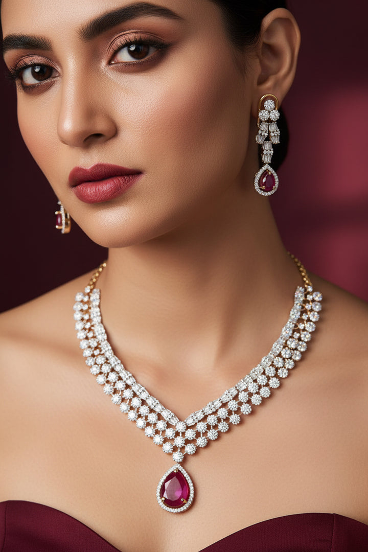 Vrinda Diamond Necklace Set - Rubi