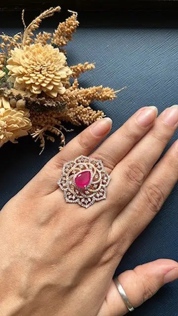 Rakul Big Diamond Ring - Red