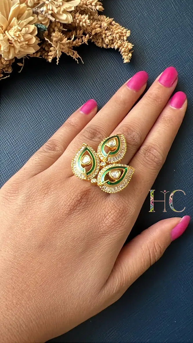 Leaf Green Kundan Ring