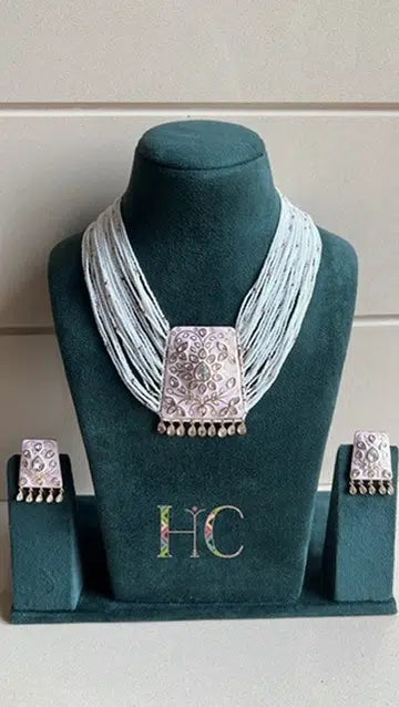 Baby Pink Enamel Necklace Set