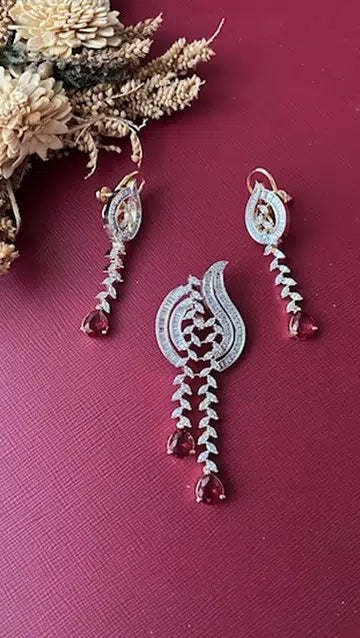 Gold-tone ruby red American Diamond pendant set from Hema Collections