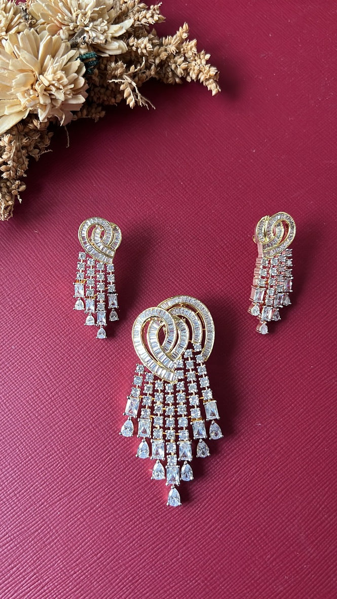 Gold-tone American Diamond pendant set from Hema Collections