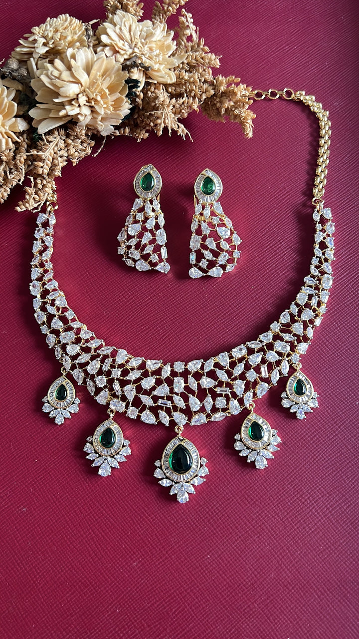Suchitra Diamond Necklace Set - Green