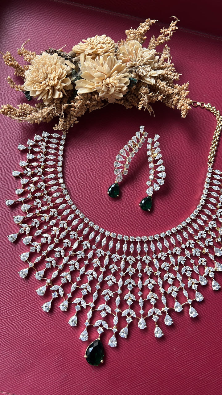 Lakshita Diamond Necklace Set - Green