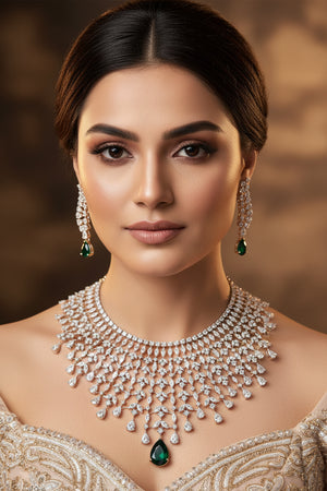 Lakshita Diamond Necklace Set - Green