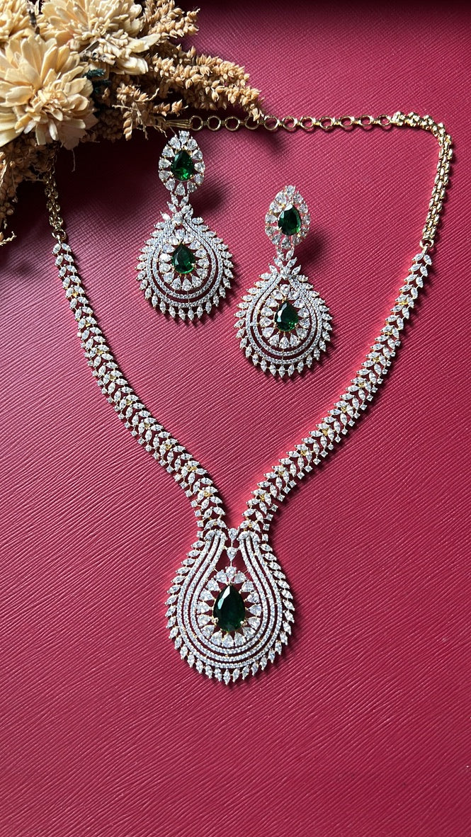 Yasmin Diamond Necklace Set- Green