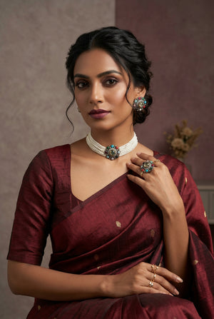 Aditi Victorian pearl-look multi-strand choker with multicolour stone centrepiece
