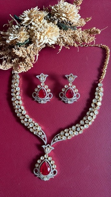 Aira ruby Kundan fusion necklace and earrings set