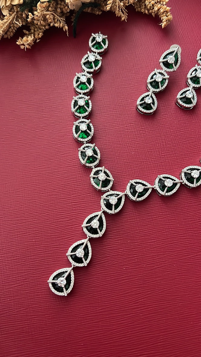 Coloured Stone Necklace Set - Emerald