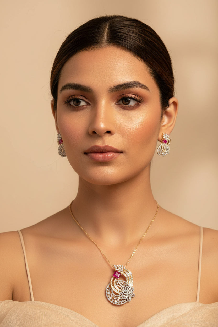 Zarna Diamond Pendant Set -Rubi