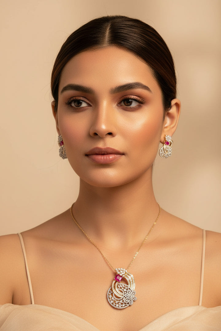 Zarna Diamond Pendant Set -Rubi