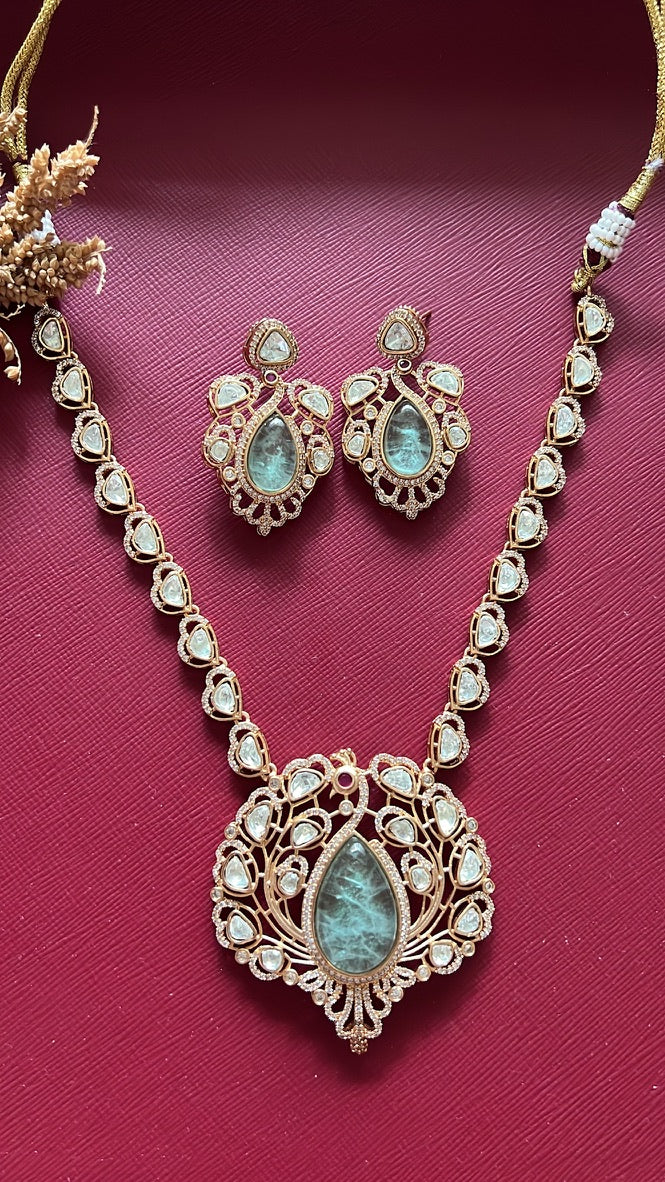 Morni Kundan Necklace Set - Sea Green