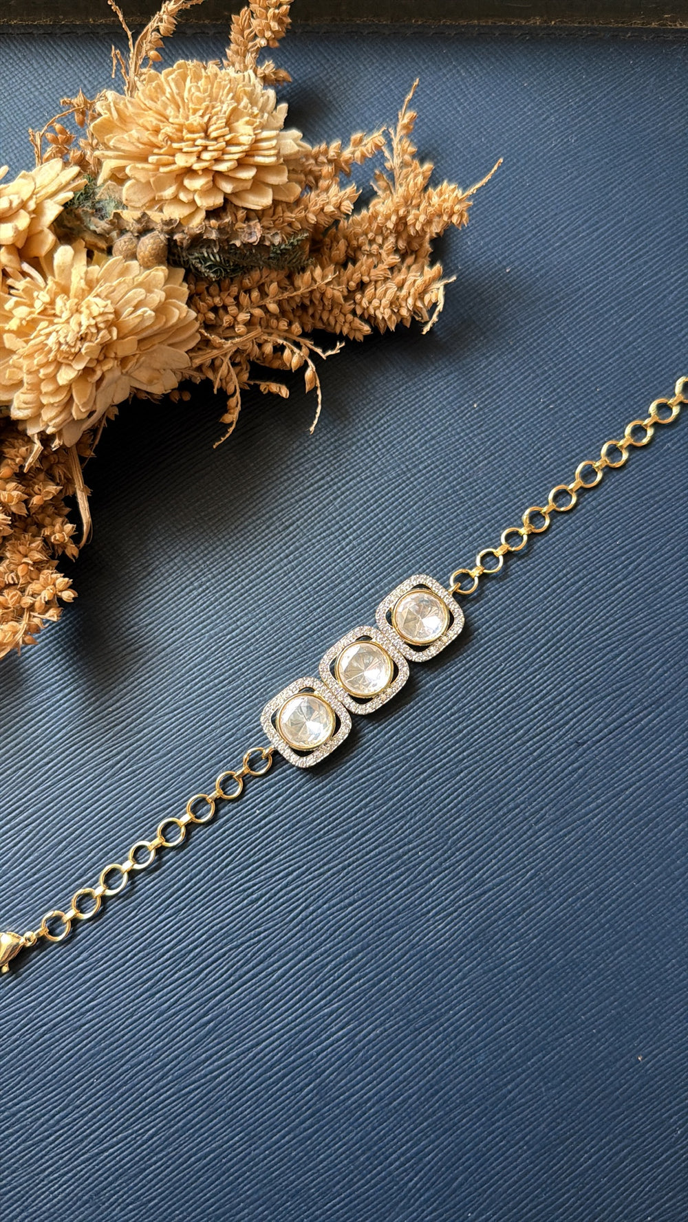 Kashvi Kundan tennis bracelet worn on wrist, festive jewellery
