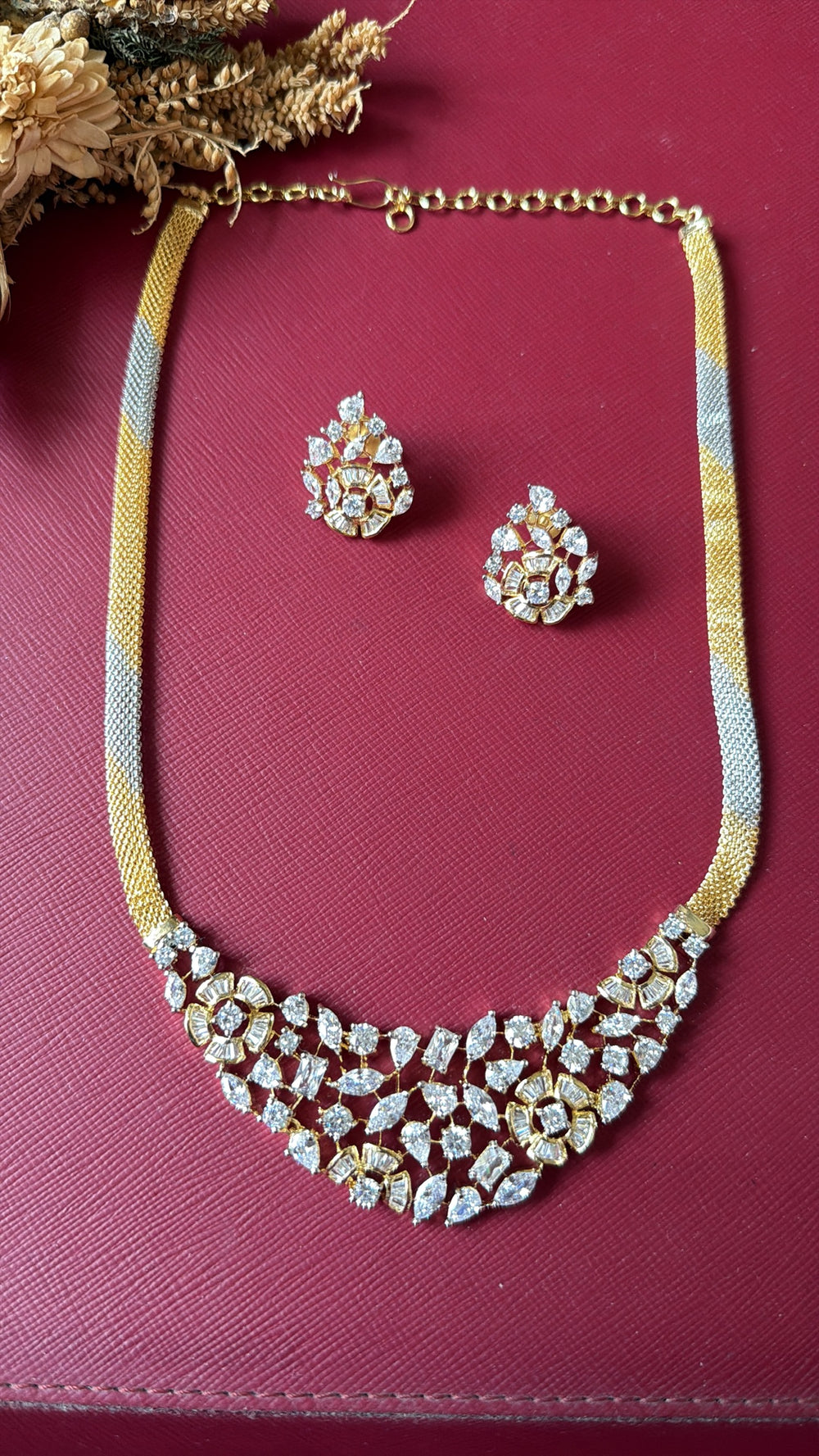 Gold-tone American Diamond pendant set from Hema Collections