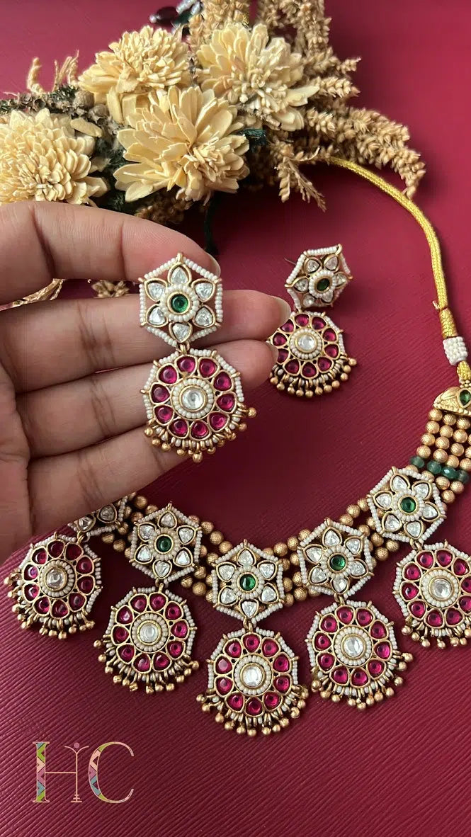 Traditional Flower necklace Set- Multi Colour
