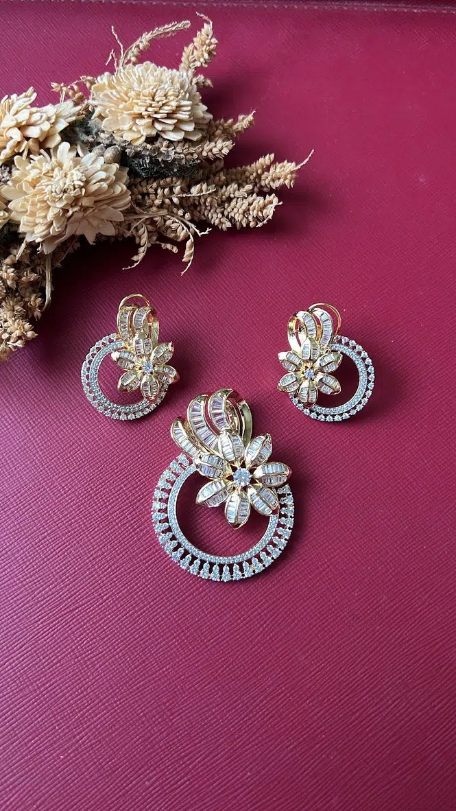 Gold-tone American Diamond pendant set from Hema Collections