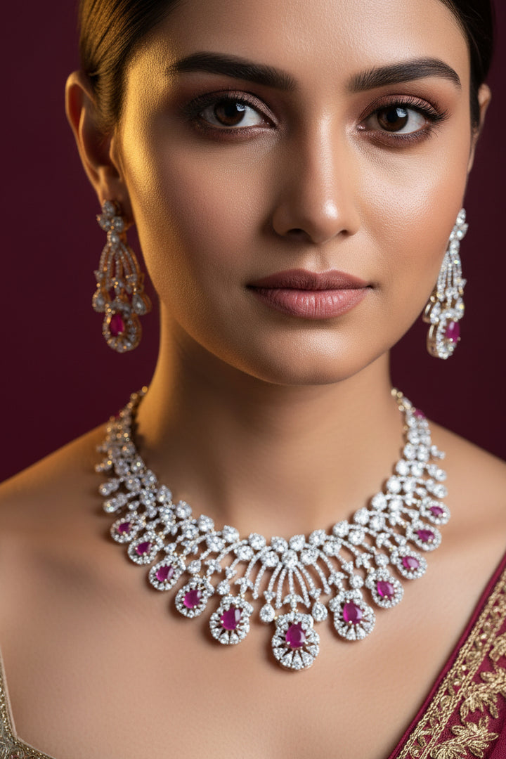 Gurnaz Diamond Necklace Set - Rubi